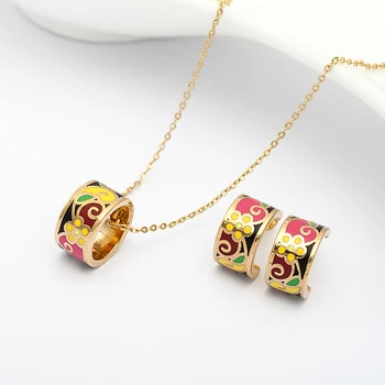 

R&X Necklace/earrings African Beads Jewelry Girls sieraden Dubai Fashion Party Romantic Stainless Steel Enamel Bridesmaid Sets