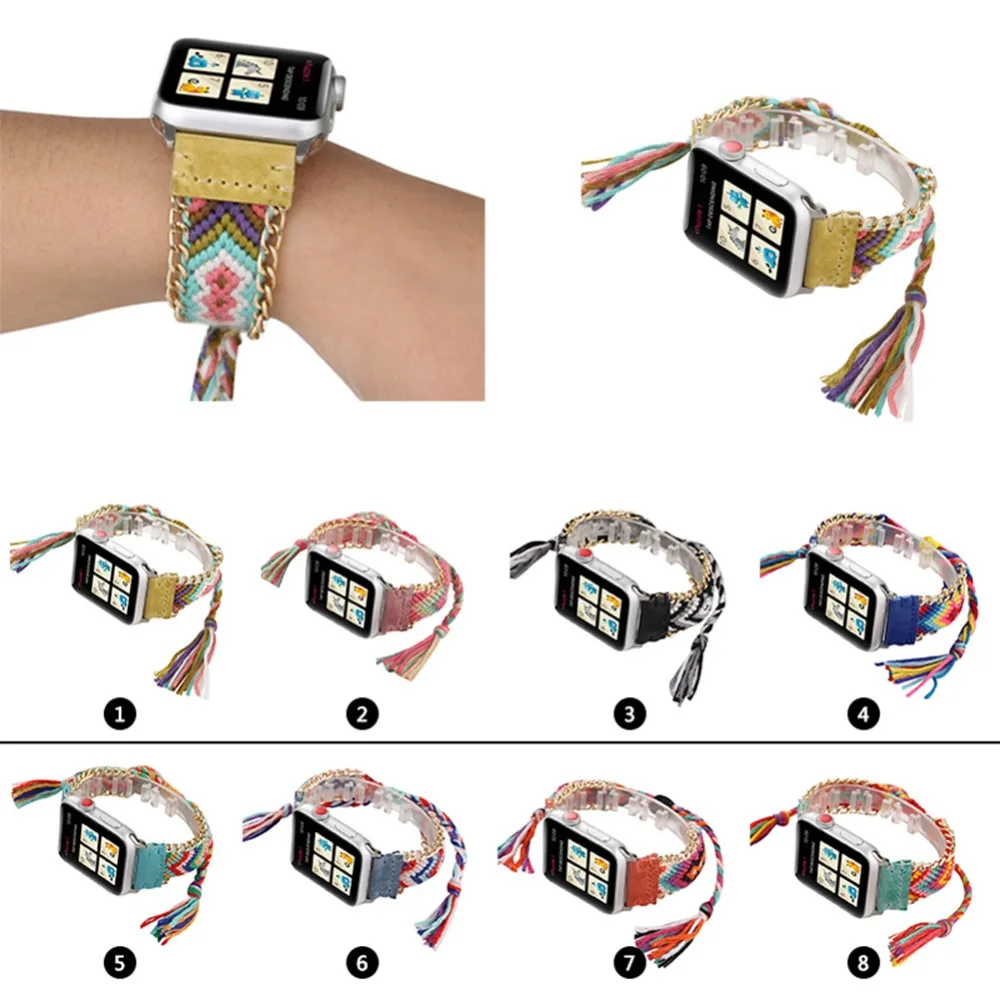 

Colorful Knitted Woolen Ropes Watch Strap for Apple Watch Band 42mm 38mm Replacement Bracelet for iWatch Series 3