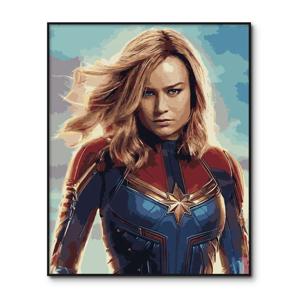 Online Modulare bilder Gerahmte Captain Marvel malerei durch zahlen Wand Kunst DIY Öl zeichnung von zahlen Kits für Erwachsene