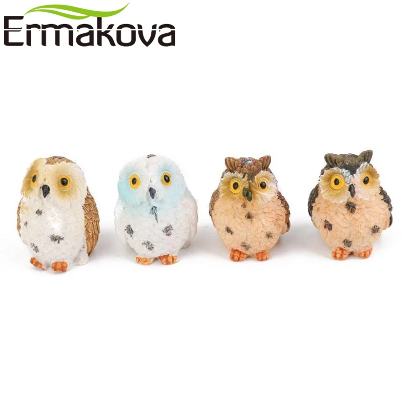 

ERMAKOVA Resin Mini Owl Miniature Animal Figurine Owl Craft Landscape Fairy Garden Bonsai Plant Garden Terrarium Decor