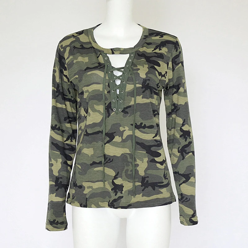 2018 Women Sexy T-shirt Camouflage V Neck Lace Up Tshirt Feminino lacet T shirt Loose Bandege Top Harajuku Tracksuit 2018 Women Sexy T-shirt Camouflage V Neck Lace Up Tshirt Feminino lacet T shirt Loose Bandege Top Harajuku Tracksuit