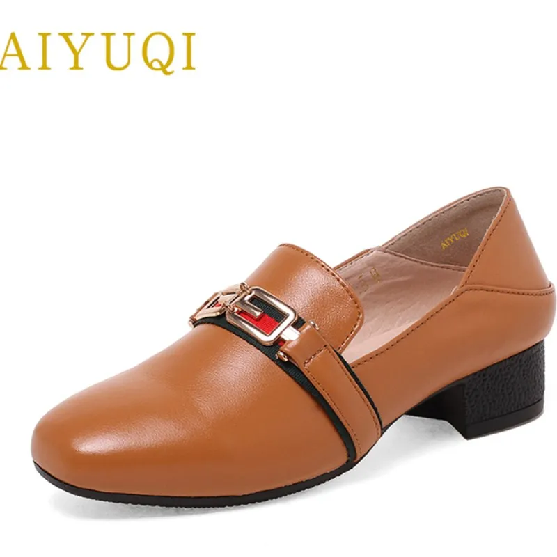 

AIYUQI 2019 spring new women's genuine leather shoes waterproof platform sexy plus size 41#42#43# fashion heel shoes female