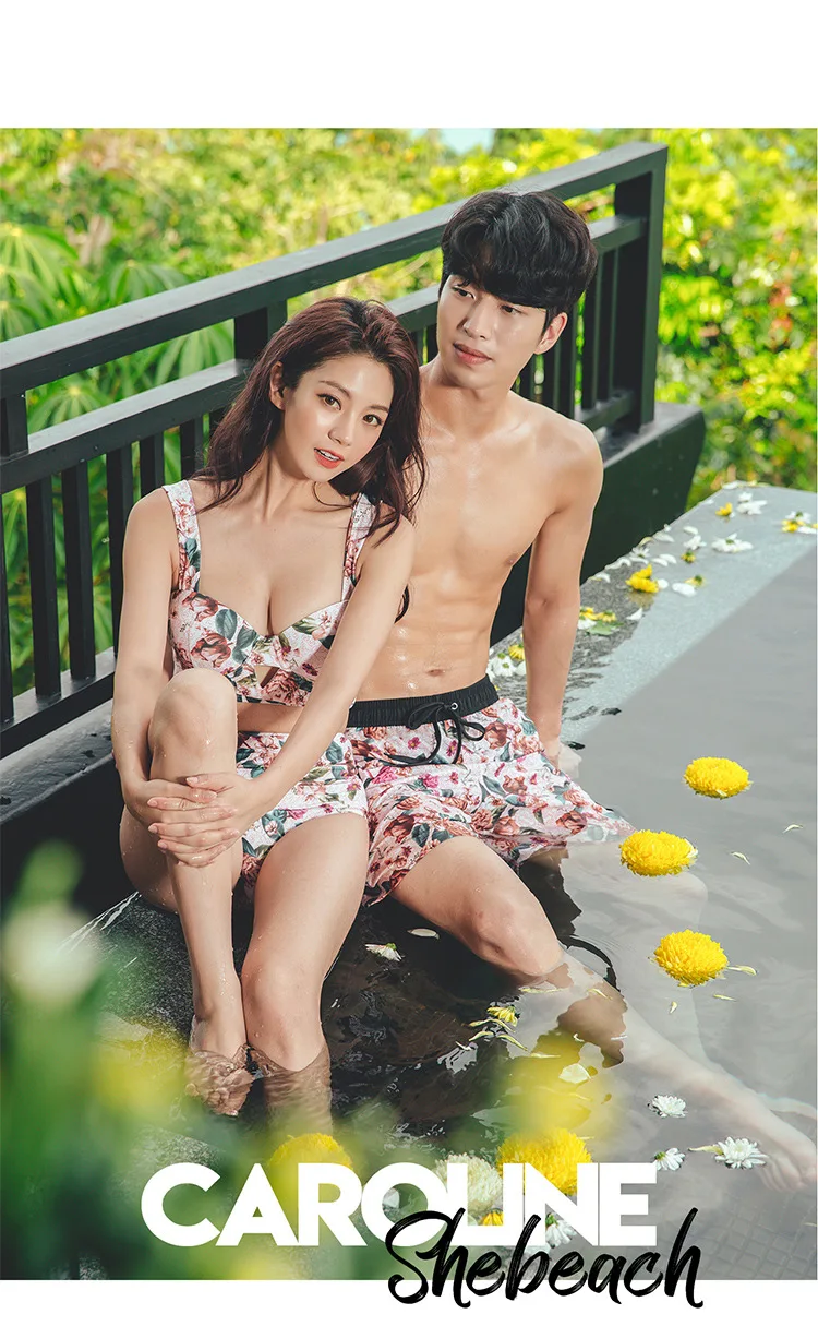 Couple Swimsuit Women Bikini Men Board Shorts Swimming Trunks Boxer Sweat Beach swimwear Surfing Board short Fitness