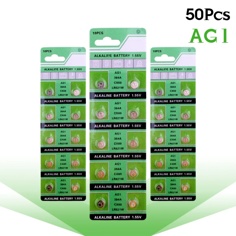 

YCDC 50 Pcs AG1 364 LR621 164 531 SR60 SR621SW 1.55V Alkaline Watch Coin Cell Battery For Watches Toys Etc Dropshipping