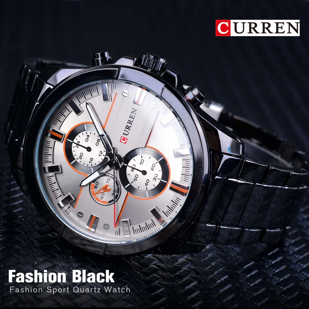 CURREN, модные черные Креативные мужские спортивные кварцевые часы из нержавеющей стали, Топ бренд, Роскошные мужские часы в стиле милитари, повседневный дизайн