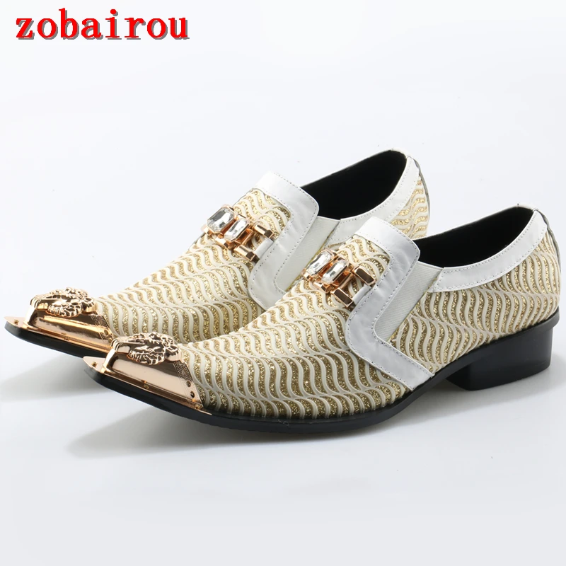 Men Slip On Shoes Genuine Leather Loafers Rhinestones Men Wedding Dress