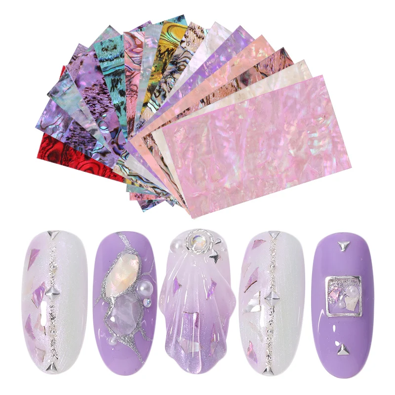

Nail Art Stickers Decals Gradient Pearlescent Broken Shell Flakes Mixed Colors Nails Adhesive Stickers 3D Nail Art Decorations
