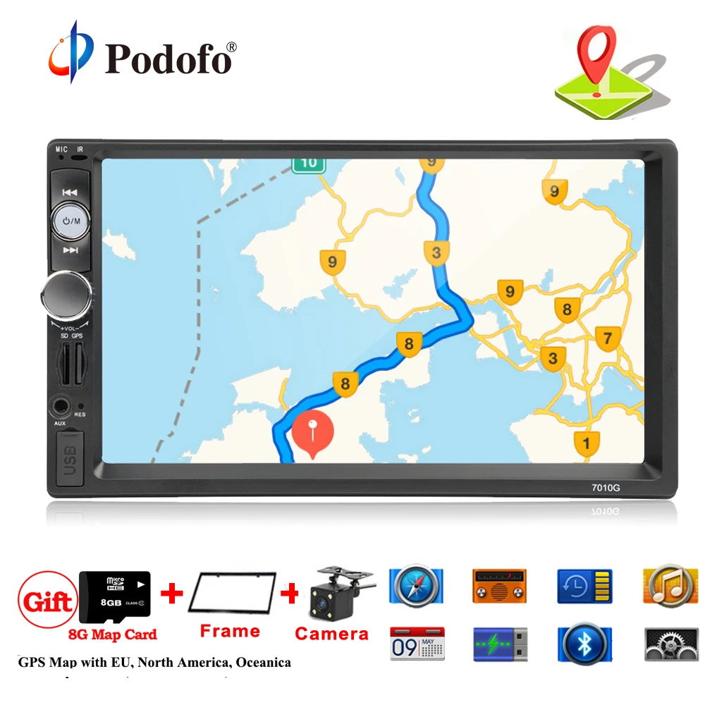 Podofo 2 din autoradio Car Radio Multimedia Player GPS Navigation Camera Bluetooth MP4 MP5 Stereo FM
