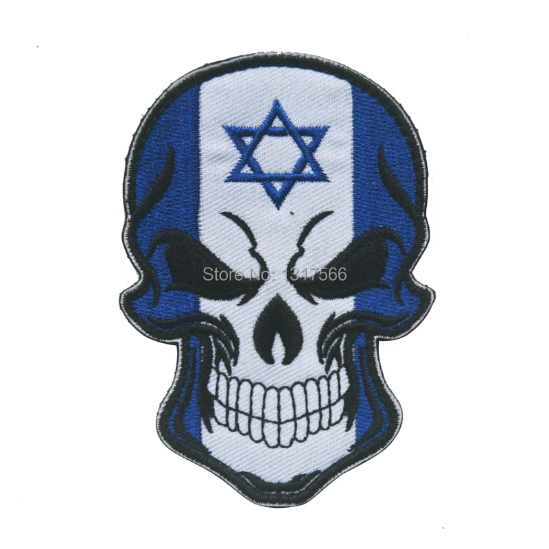 

Israeli National Flag Skull Head Embroidery Patch Embroidered Patches Military Tactical Armband Fabric Sticker Sewing Applique