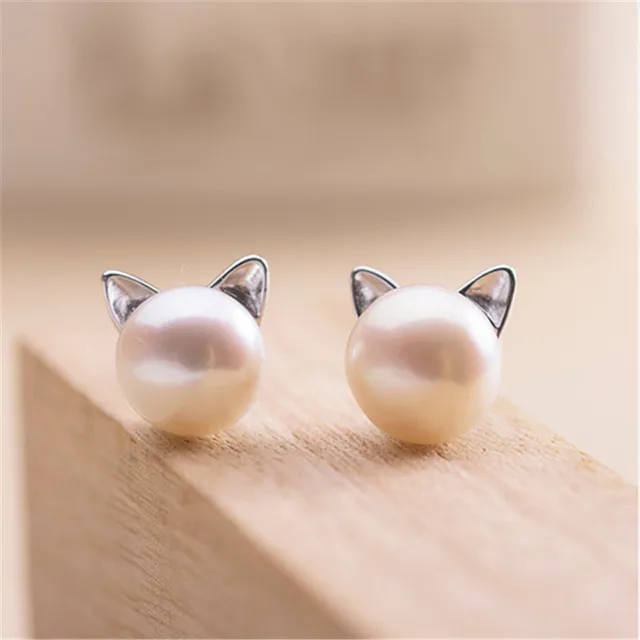 MISANANRYNE Simulated Round Pearl Earring Stud Silver Color Stainless Steel Cute MISANANRYNE Simulated Round Pearl Earring Stud Silver Color Stainless Steel Cute