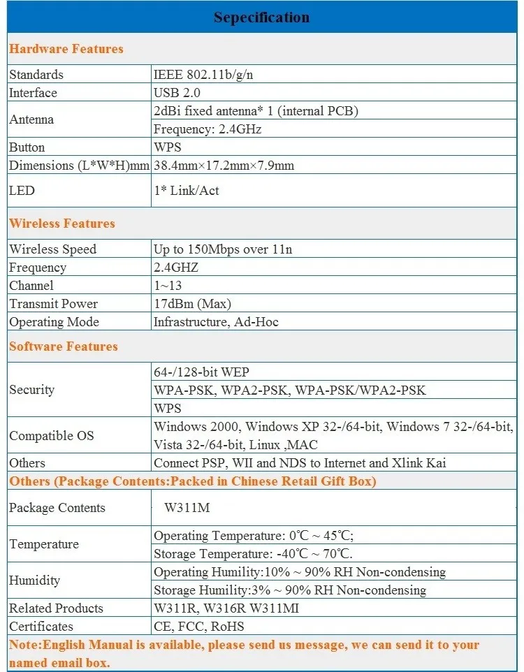 tenda-w311m-specification