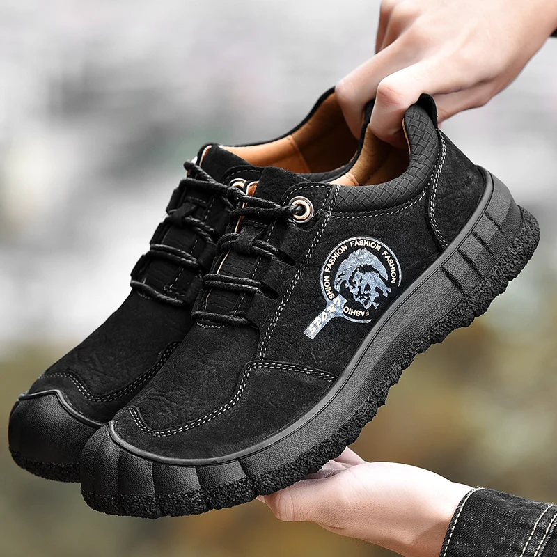 

Mens Outdoor Leather Hiking Shoes High Quality Hillside Crawling Sneakers Non-slip Climbing Mountain Walking Sports Shoes Men