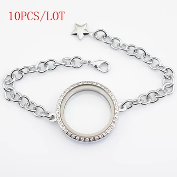 

10PCS/LOT,30mm round magnetic floating bracelet with rhinestones, floating charms, adjustable size18-23cm FB0005