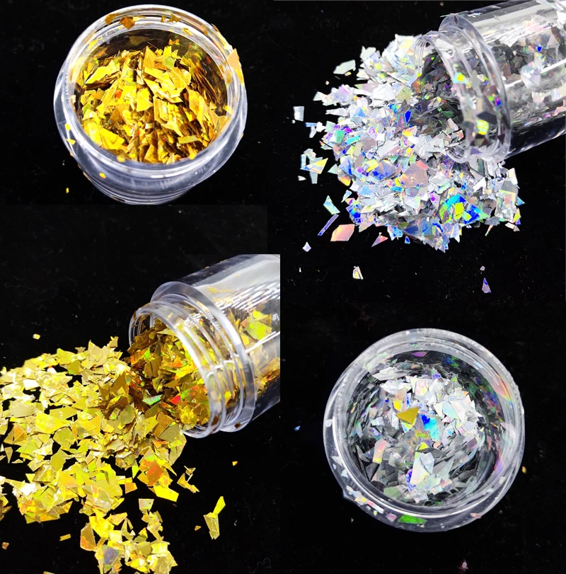 

10ML Box holographic glitter flakes, random cut irregular shape flakes, hologram unicorn dust, Irregular Shaped Nail Glitter