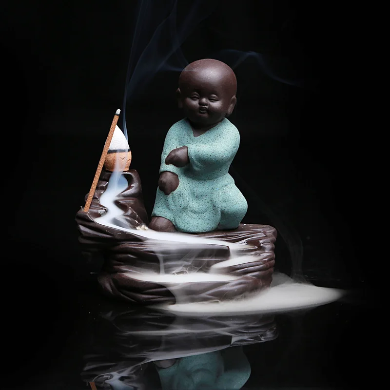 Офис креативный курильница обратного потока курильница молодой монах горный поток Запах Удаление осушения фиолетовая глина - Цвет: moving green