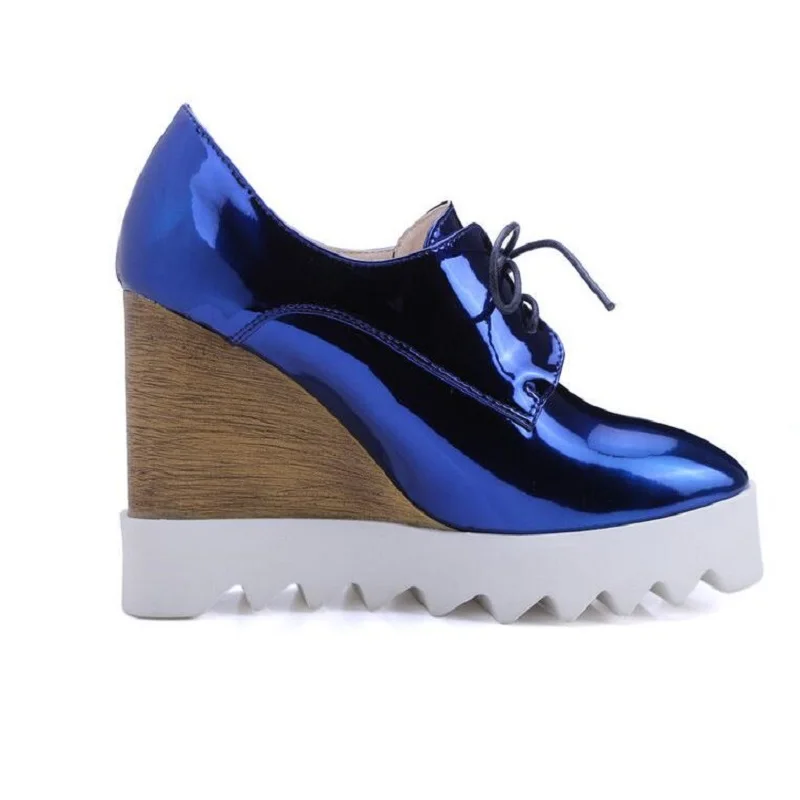 Женские туфли оксфорды из лакированной кожи на танкетке|high heel shoes|heel shoeswedge shoes |