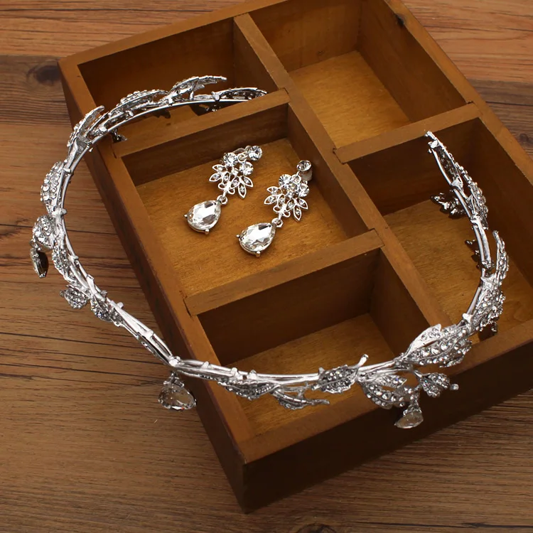 Crown famous brand 3 pieces Headwear + earrings + necklace bride  Crystal Crown headdress jewelry sets Korean wedding girlfriend gift (7)