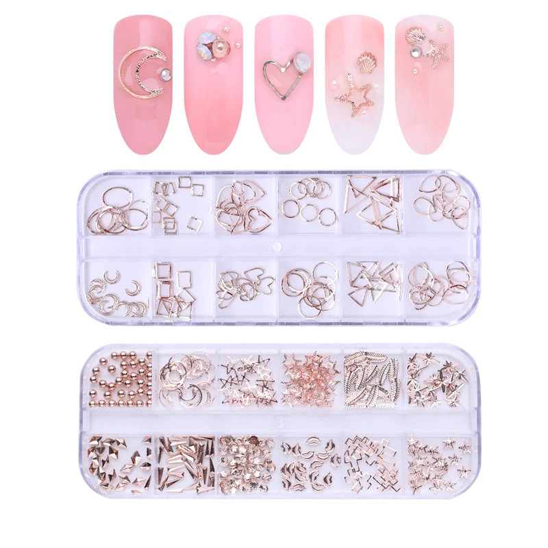 

3D Hollow Nail Art Decoration 3D Metal Mixed Shapes Geometry Golden Tips DIY Nail Art Tools Fashion Nail Decorating Studs