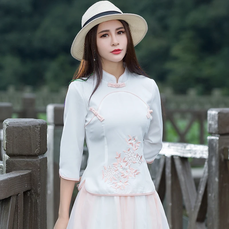 Женская Весенняя винтажная блузка Cheongsam Улучшенный китайский стиль Топы костюм