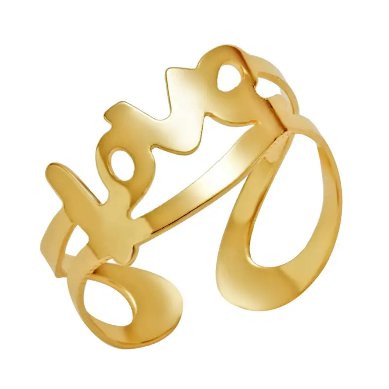 

2019 New Fashion Gold LOVE Letters Hollowed Out Opening Ring For Women Punk Alloy Finger Rings Simple Boho Jewelry