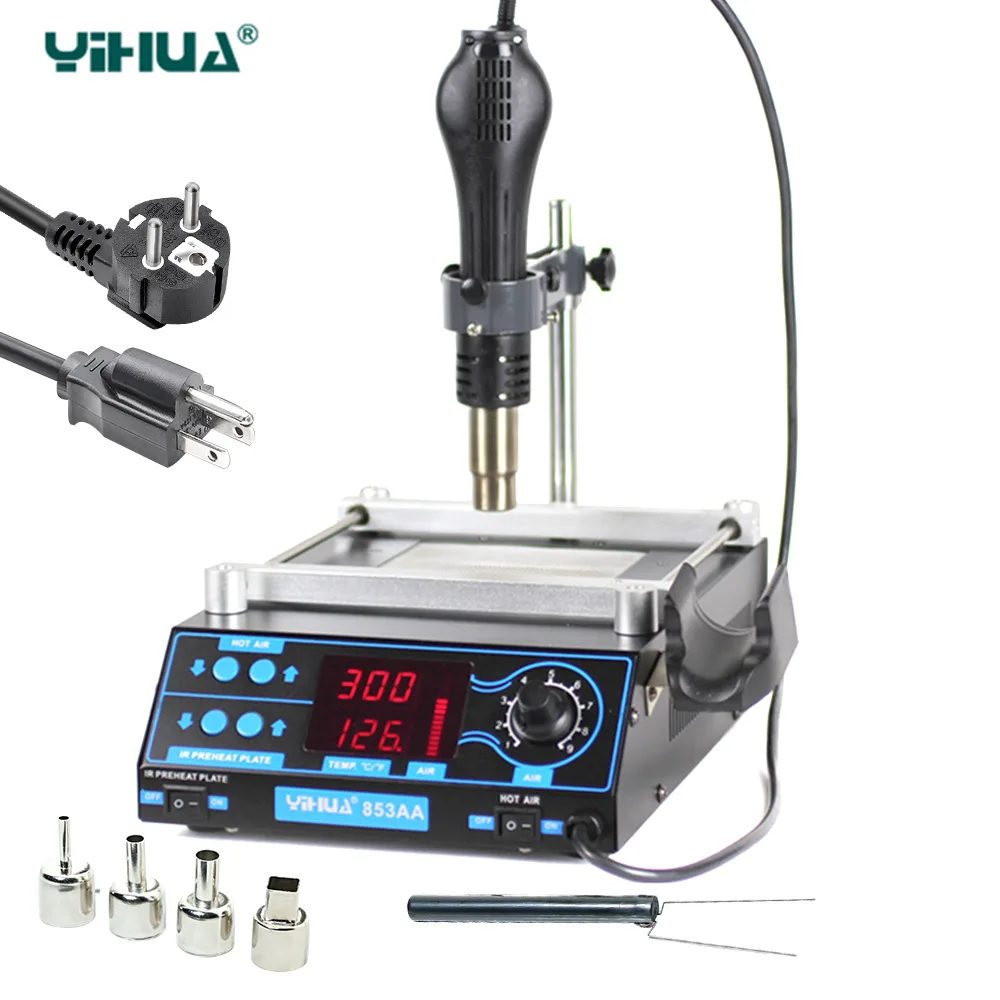 

YIHUA 853AA High power ESD BGA rework station PCB preheat and desoldering IR preheating station rapid heat 110V/220V EU/US PLUS