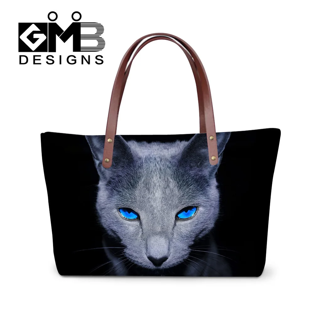 Модные женские сумки с 3D принтом животных Симпатичные кошки и собаки сумка на плечо Средняя сумка пляжная сумка для леди высокого качества Bolsa Feminina - Цвет: Синий