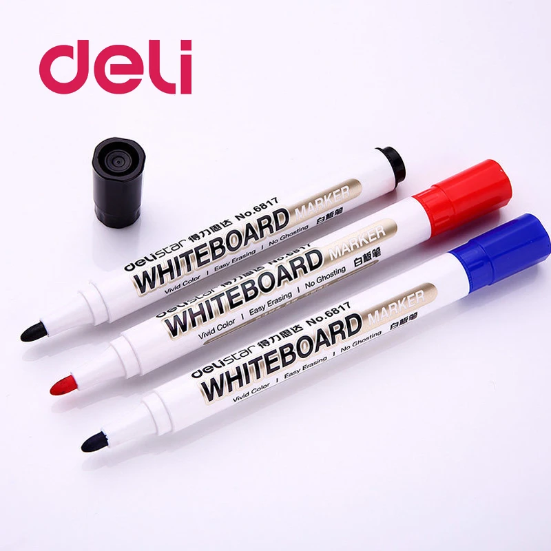 

Deli 1pcs marker pen office school supplies black blue red Erasable wiped ink addible durable whiteboard marker Office Supplies
