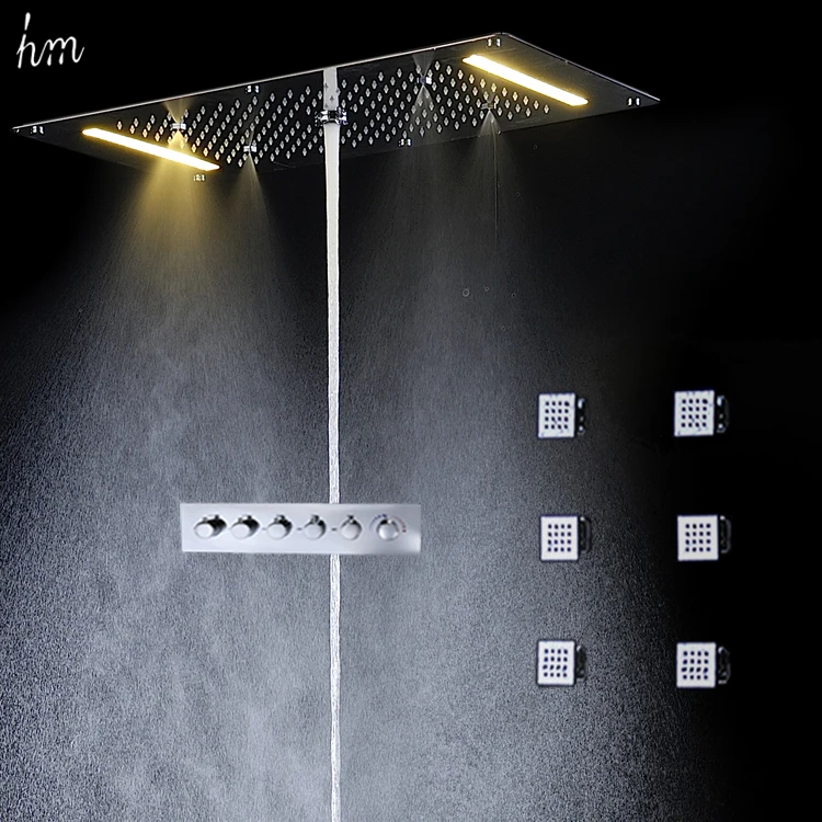 Embed Ceiling Rainfall Showers Set Led Electric Power Bathroom 5 Way