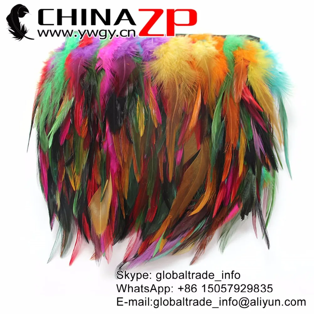 

CHINAZP Factory Top Quality 10yards/lot Dyed Mix Colors Chicken Rooster Saddle Feathers Fringe Trim for Clothes Decorations