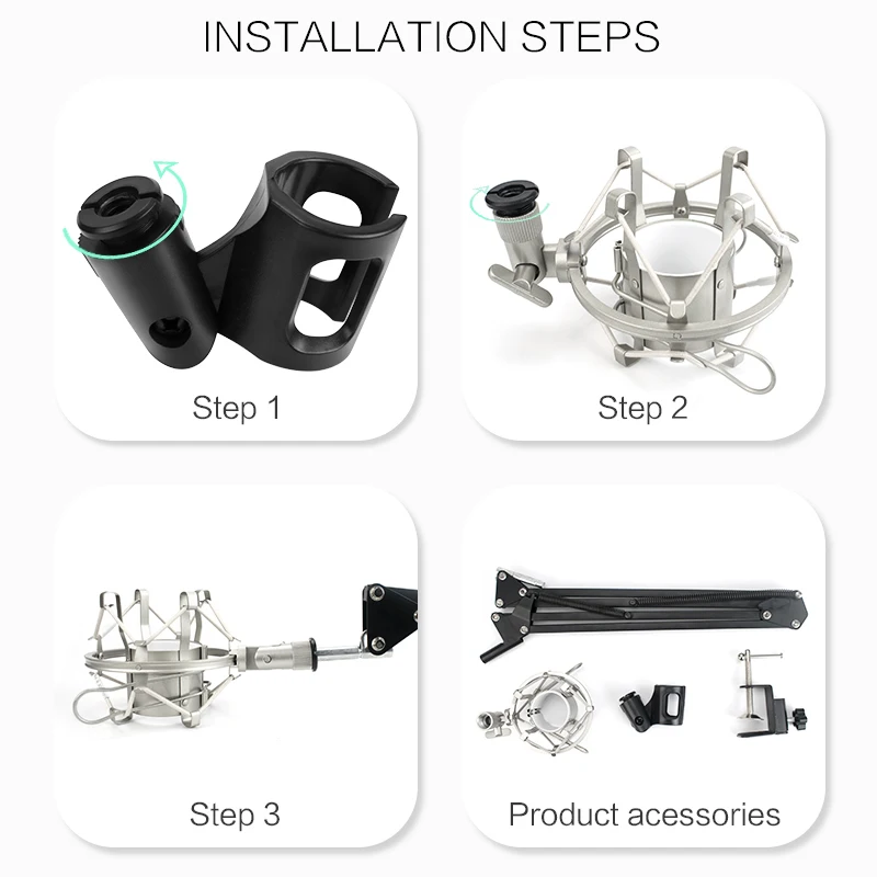  Ituf Microphone Suspension Boom Scissor Arm Stand with Mic Clip Holder & Table Mounting Clamp Kit f