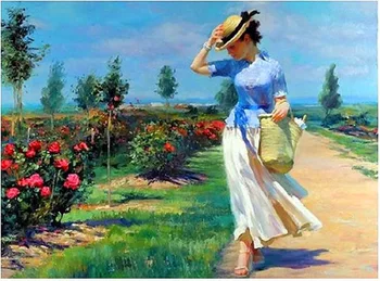 

Modern handmade painting beautiful woman in the garden on oil canvas for home decor and wallpaper