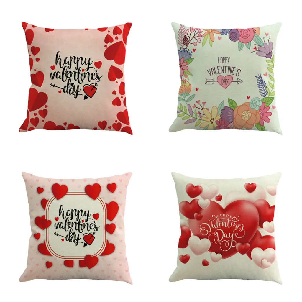 ISHOWTIENDA Square Cotton Linen Cushion Cover Happy Valentine Pillow