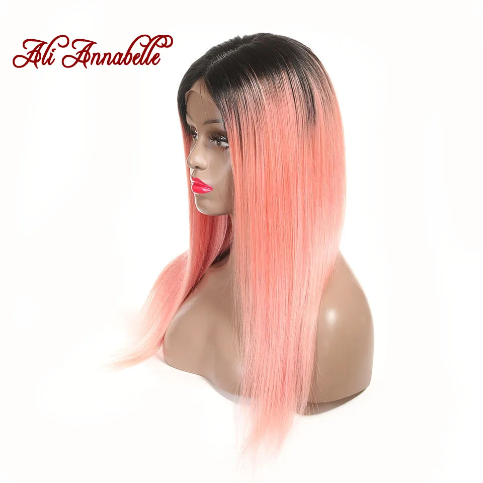 ALI ANNABELLE кружевные передние человеческие волосы парики для женщин 1B/розовый предварительно сорванные бразильские волосы remy Омбре прямые