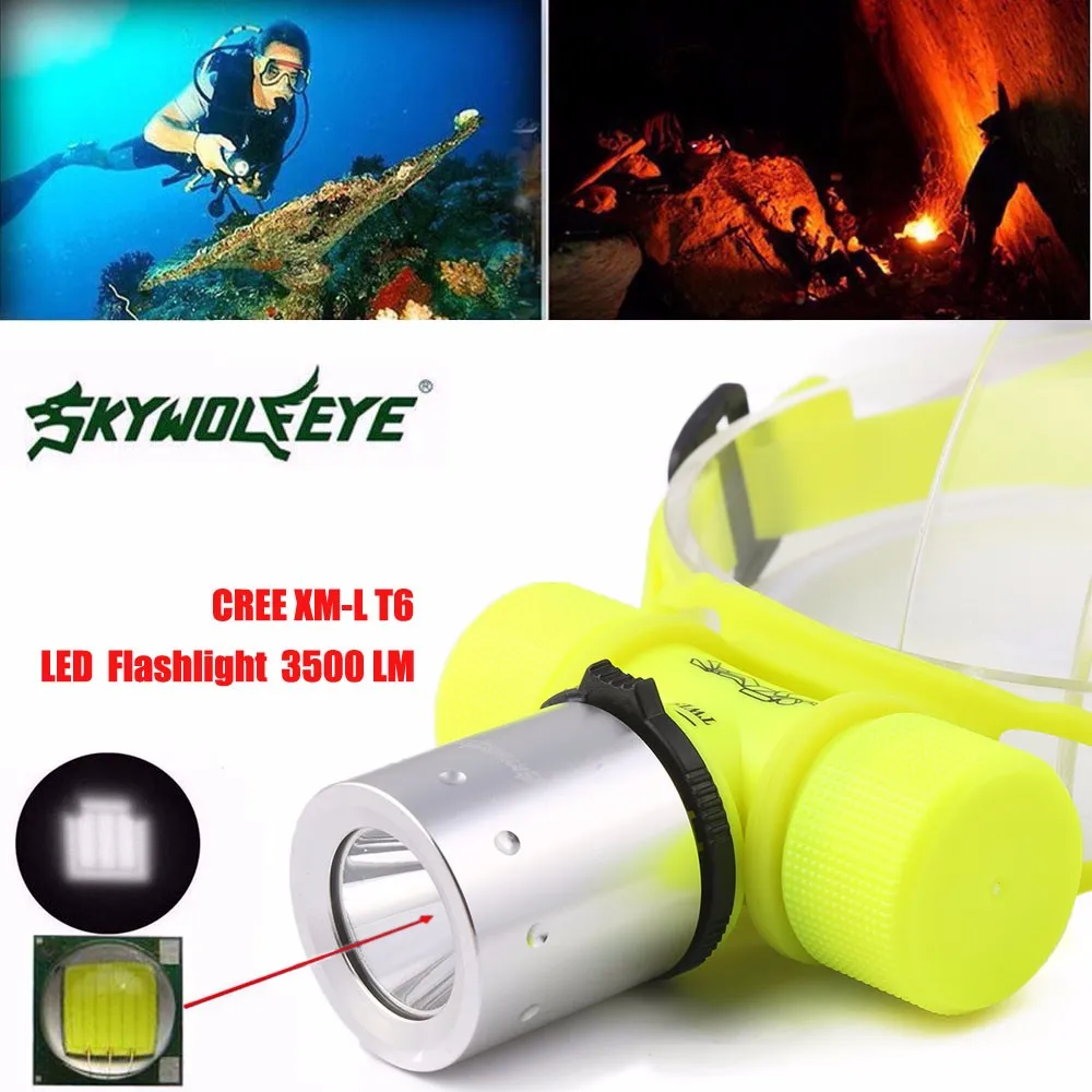 

3500Lm CREE T6 LED Waterproof Underwater Diving Head light Lamp Flashlight Torch strobe IP68 three layers Loops AAA18650 battery