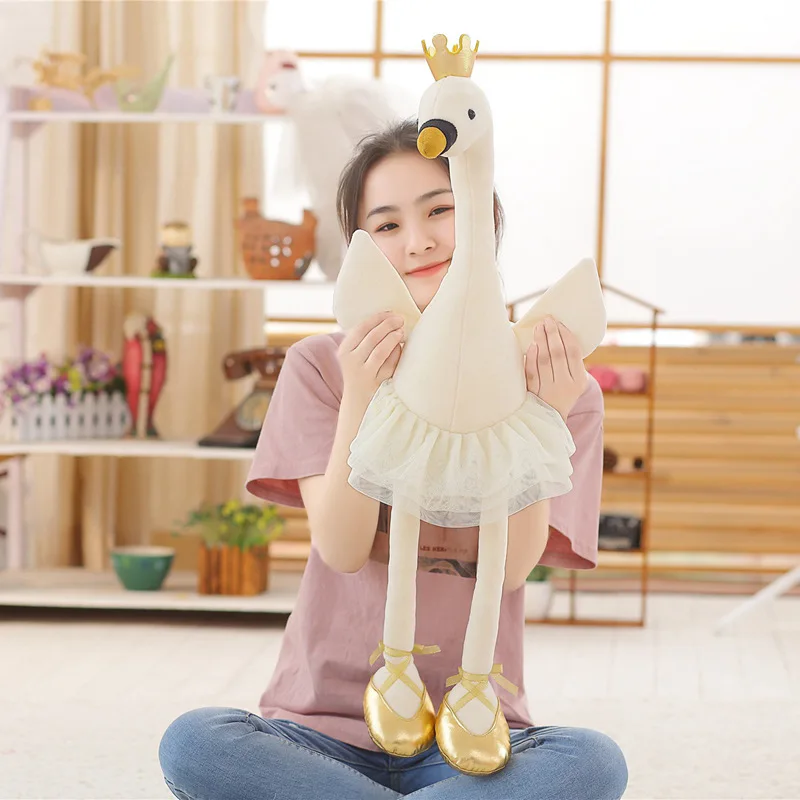 

1pcs Large Plush Toys Simulation Flamingo Swan with crown Cute Big Bird Wildlife Soft Stuffed Animal Dolls For Kids Girls Gifts