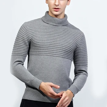 

Men Sweaters Turtle Neck Striped Pattern Cotton Male Pullover Dress Jersey