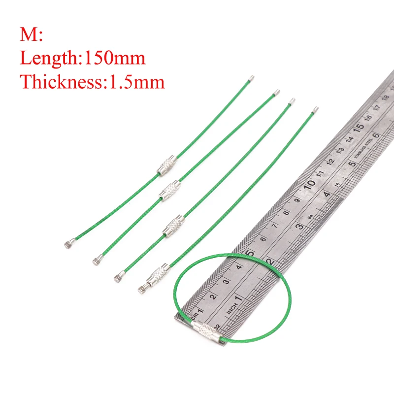5 шт. EDC проволока из нержавеющей стали кабель петля открытый винт устройство блокировки Кольцо Брелок Круг чемодан для поездки в лагерь брелок тег веревка - Цвет: Green 150x1i5mm