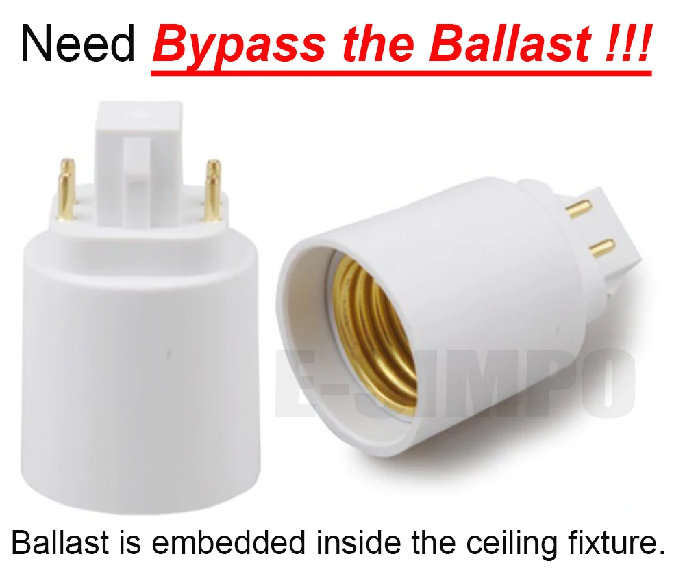 

G24Q to E26/E27 adapter Lamp base converter 4Pin CFL GX24q to E27 E26 Adapter Lamp Holder Converter Need Bypass Ballast!