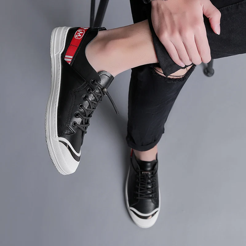 

Mens genuine Leather Shoes Spring Autumn Black White Casual Shoe lace up Male Walking Footwear flats shoes chaussure homme k3