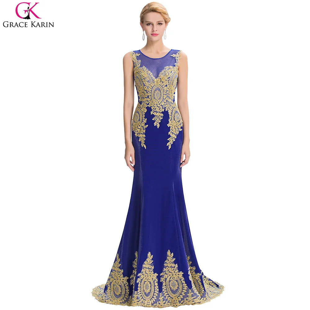 Wedding Gold Gown online get cheap gold evening gown aliexpress com alibaba group grace karin mermaid dubai arabic black blue appliques engagement party long formal evening