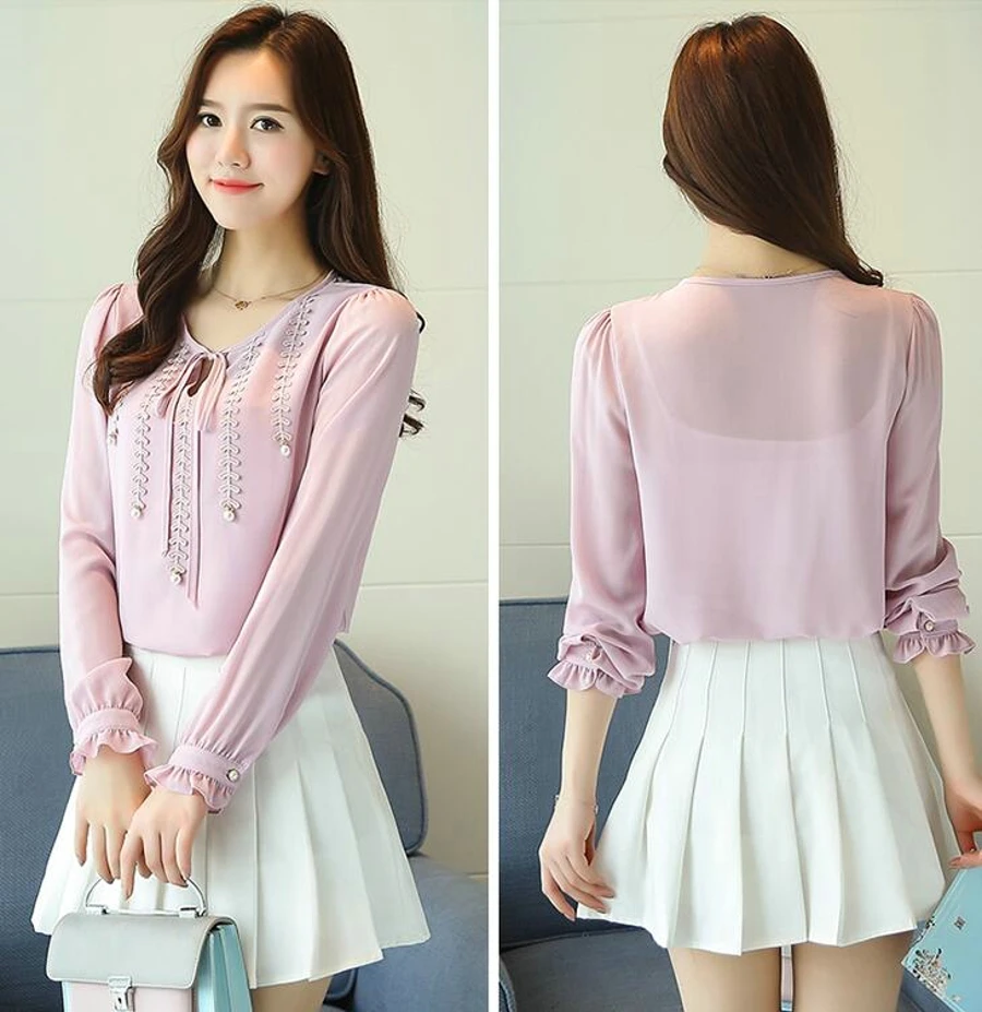 WAN XIANG YUAN Women Shirts 2017 Casual Autumn Long-Sleeved Chiffon Blouse Lady Plus size Blouse for Women Chemise Femme 92304
