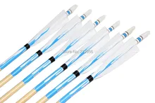 Longbowmaker White And Blue Printing Turkey Feathers Cedar Wood Targeting Arrows NWYT6 (12 Pack)