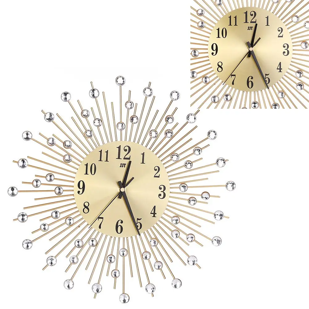 Настенные часы бриллианты декоративные круглые часы Металлические Декор для гостиной тихие кварцевые часы современные минималистские часы