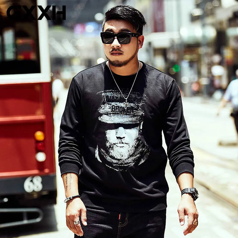 

GXXH Men's Large Size XXL-7XL Sweatshirt Letter Embroidery Character Print Loose Long Sleeves Hoodies Pullover Black Clothing