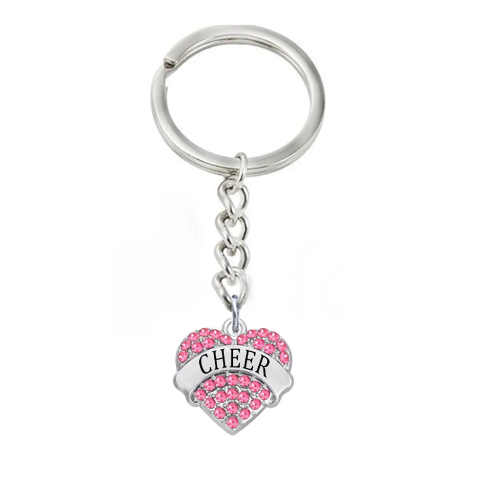

DOUBLE NOSE Majorette Cheerleader Rhinestone Pave Name Cheer Heart Charms Keychains For Female