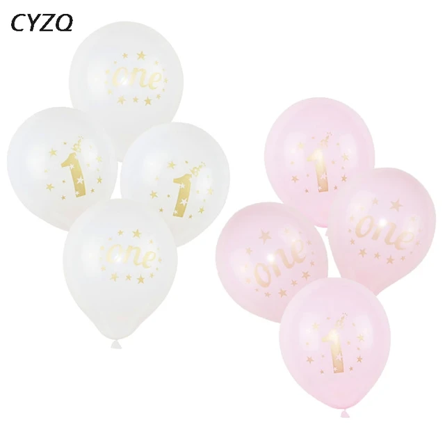 5Pcs Baby Shower 1st Birthday Balloon Pink White Latex Balloon For Boys Girls Baby 1 Year Old First Birthday Kids Gift Toys