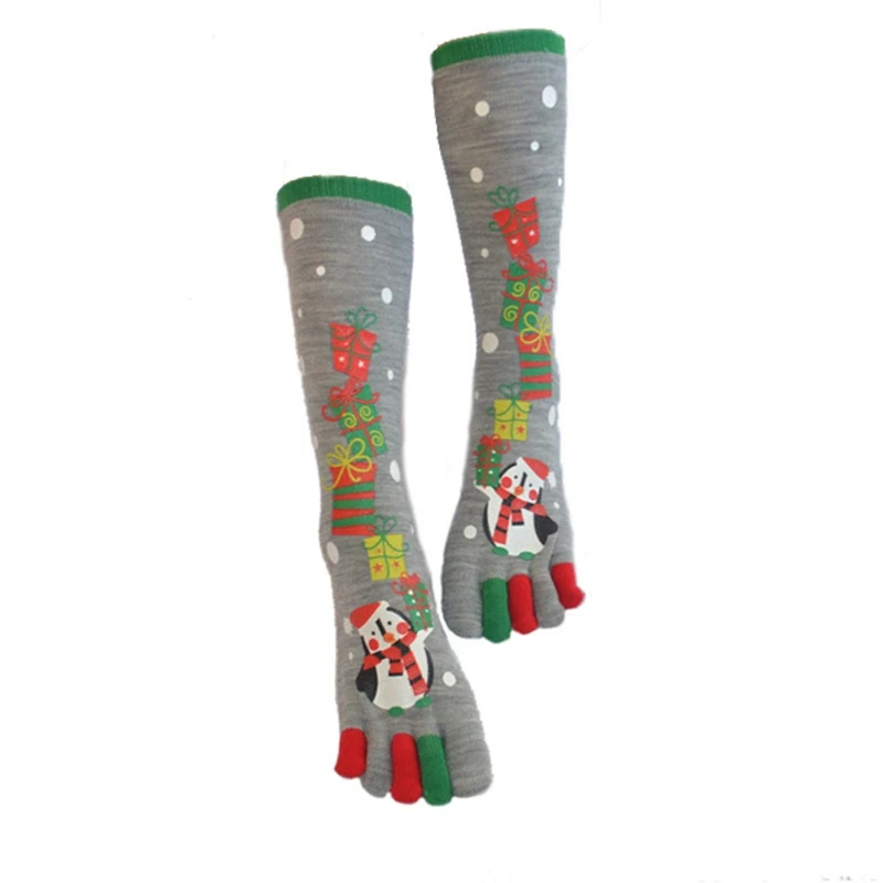 Рождественские носки средней длины с принтом героев мультфильмов; праздничные полосатые вязаные носки с пятью пальцами; сезон осень-зима