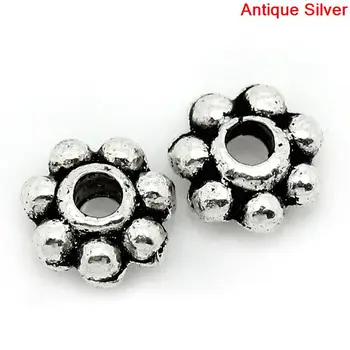 

DoreenBeads Zinc metal alloy Spacer Beads Flower Silver Color Color Plated About 4mm(1/8")x4mm(1/8"),Hole:About 1mm,100 PCs