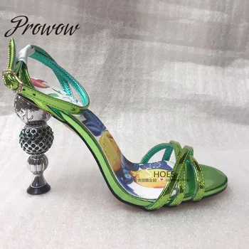 

Prowow New Genuine Leather Printed Floral HIgh Heel Sandals Open Toe Buckle Strap HIgh Heel Sandals Shoes Women