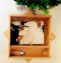 Free logo engraved New Custom Photo size 4 6 Box with wooden usb 3 0 memory